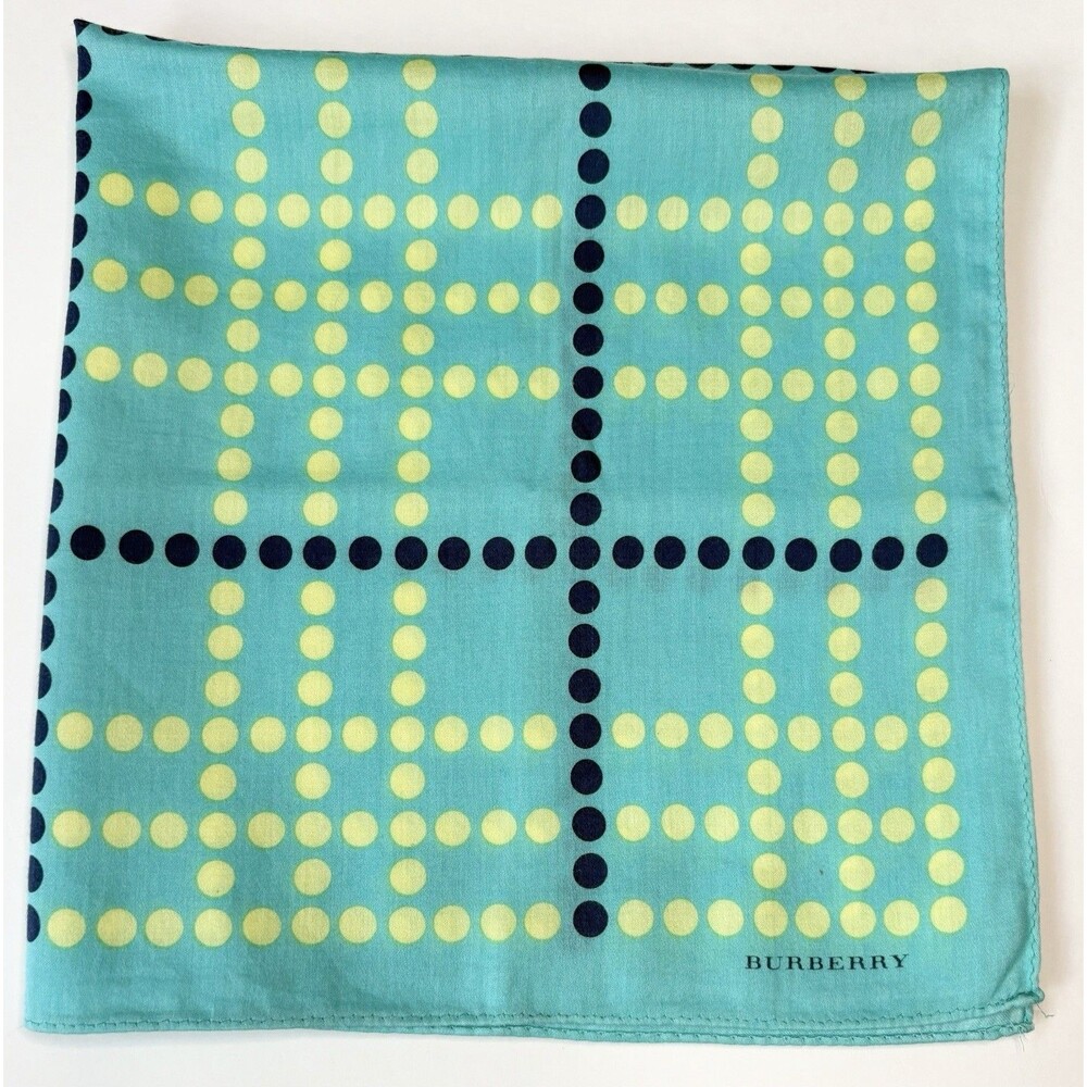 Burberry Scarf Blue w/ Yellow & Black Dotted Nova Check/Plaid Pattern Y2K